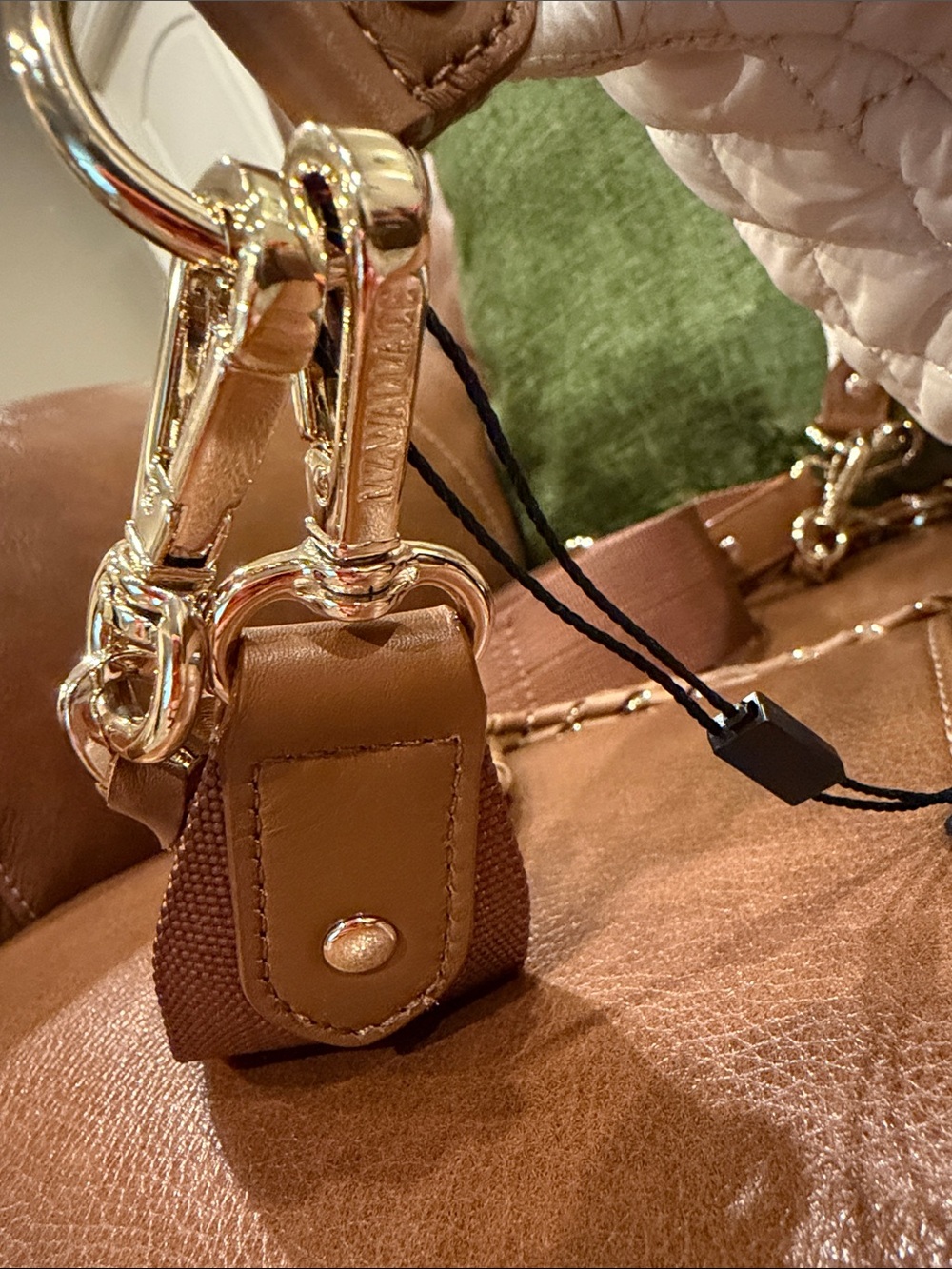 MZ Wallace Crosby Sling Bag - Cream Quilted Crossbody Belt Bag with Tan Trim - Picture 9 of 17